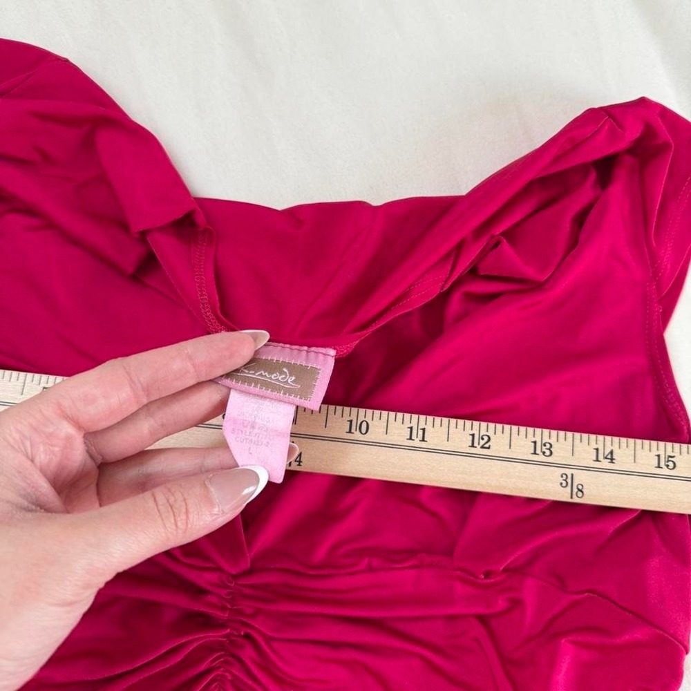 pink fairy top  Y2K hot pink ruched v neck top k mode size large - Picture 6 of 7